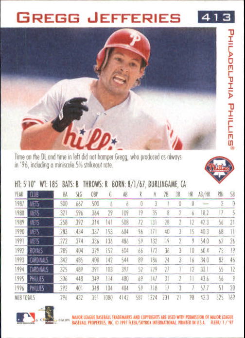 1997 Fleer #413 Gregg Jefferies back image