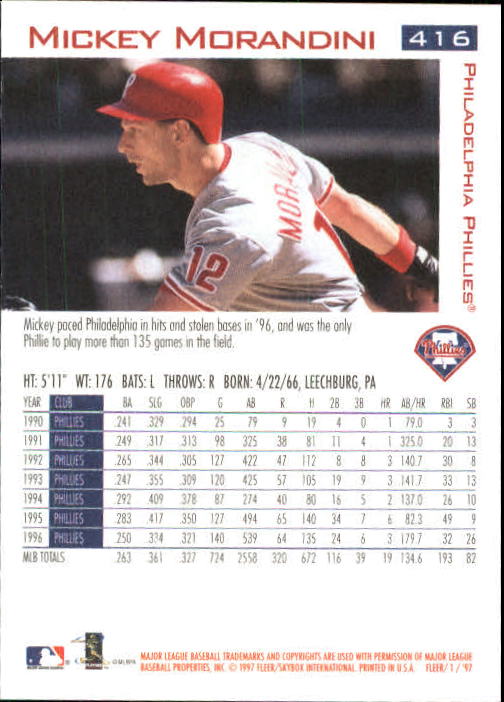 1997 Fleer Baseball "Main Set" Base Cards #401 to #600 - Picture 33 of 387