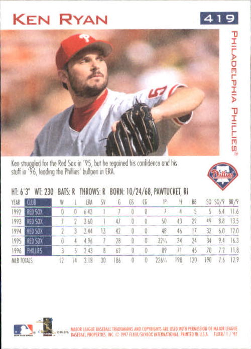 1997 Fleer Baseball "Main Set" Base Cards #401 to #600 - Picture 39 of 387