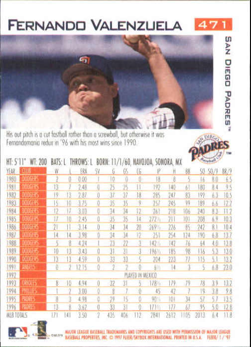 1997 Fleer Baseball "Main Set" Base Cards #401 to #600 - Picture 139 of 387