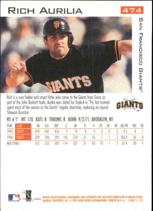 1997 Fleer Baseball "Main Set" Base Cards #401 to #600 - Picture 145 of 387