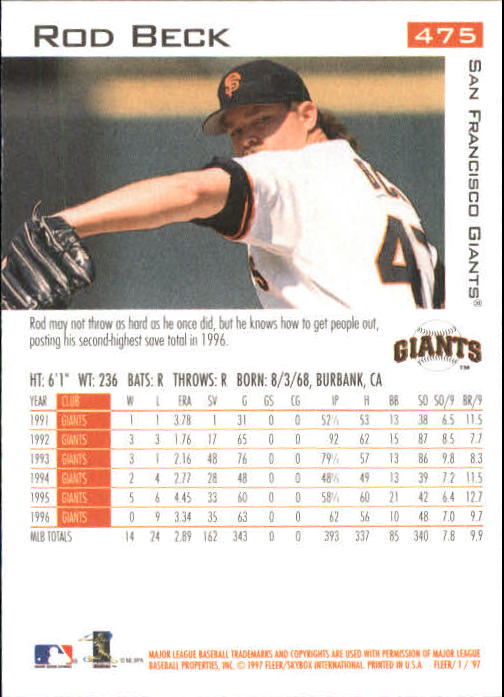 1997 Fleer Baseball "Main Set" Base Cards #401 to #600 - Picture 147 of 387