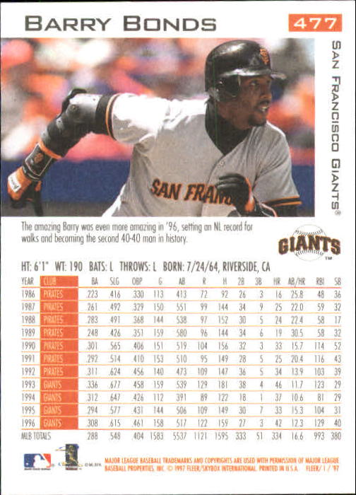 1997 Fleer Baseball "Main Set" Base Cards #401 to #600 - Picture 151 of 387