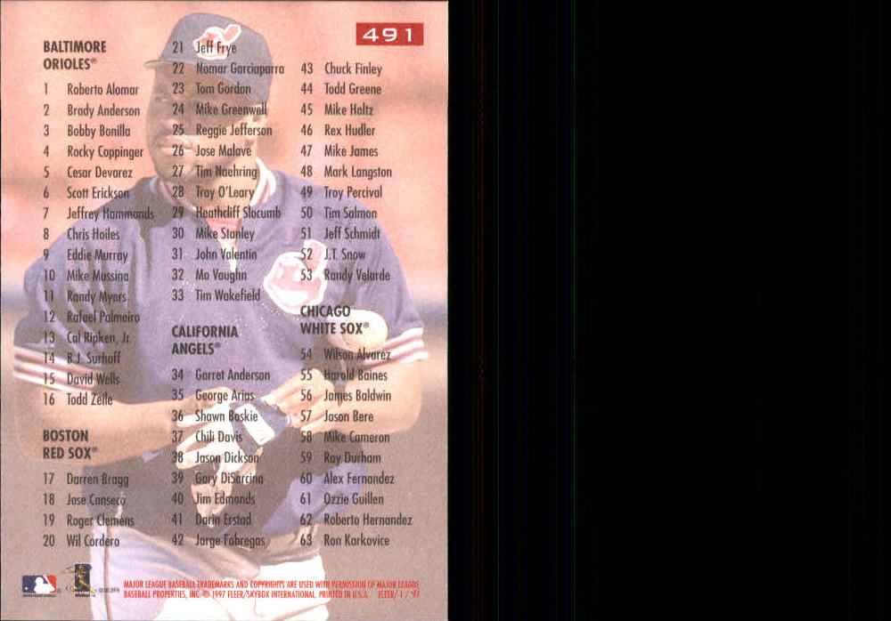 1997 Fleer Baseball "Main Set" Base Cards #401 to #600 - Picture 179 of 387