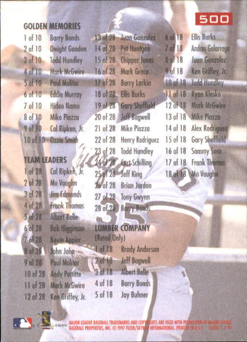 1997 Fleer Baseball "Main Set" Base Cards #401 to #600 - Picture 197 of 387