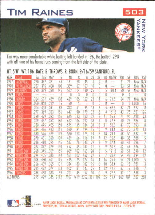 1997 Fleer Baseball "Main Set" Base Cards #401 to #600 - Picture 203 of 387
