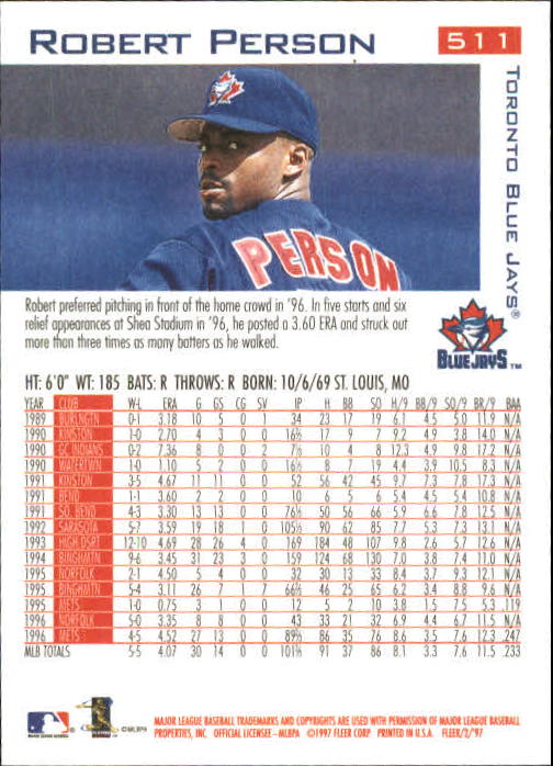 1997 Fleer Baseball "Main Set" Base Cards #401 to #600 - Picture 219 of 387