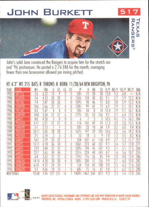 1997 Fleer Baseball "Main Set" Base Cards #401 to #600 - Picture 229 of 387