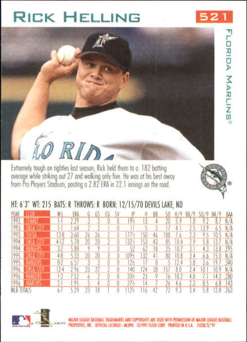 1997 Fleer Baseball "Main Set" Base Cards #401 to #600 - Picture 237 of 387
