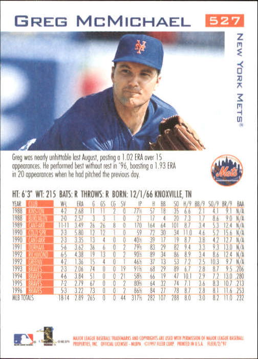 1997 Fleer Baseball "Main Set" Base Cards #401 to #600 - Picture 249 of 387
