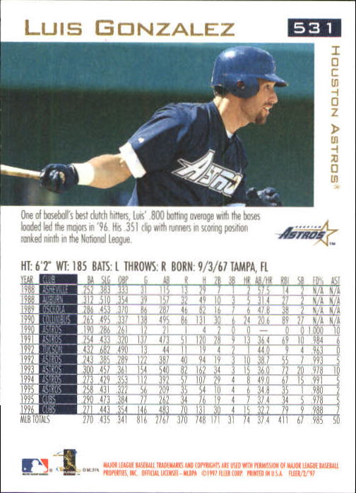 1997 Fleer Baseball "Main Set" Base Cards #401 to #600 - Picture 257 of 387