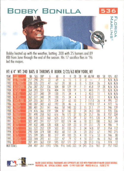 1997 Fleer Baseball "Main Set" Base Cards #401 to #600 - Picture 267 of 387