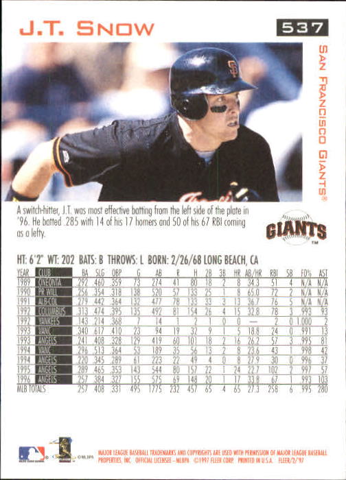 1997 Fleer Baseball "Main Set" Base Cards #401 to #600 - Picture 269 of 387