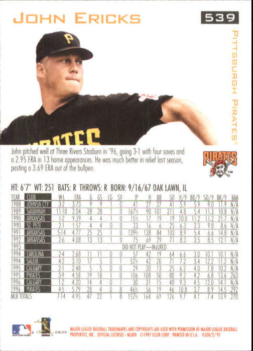 1997 Fleer Baseball "Main Set" Base Cards #401 to #600 - Picture 273 of 387