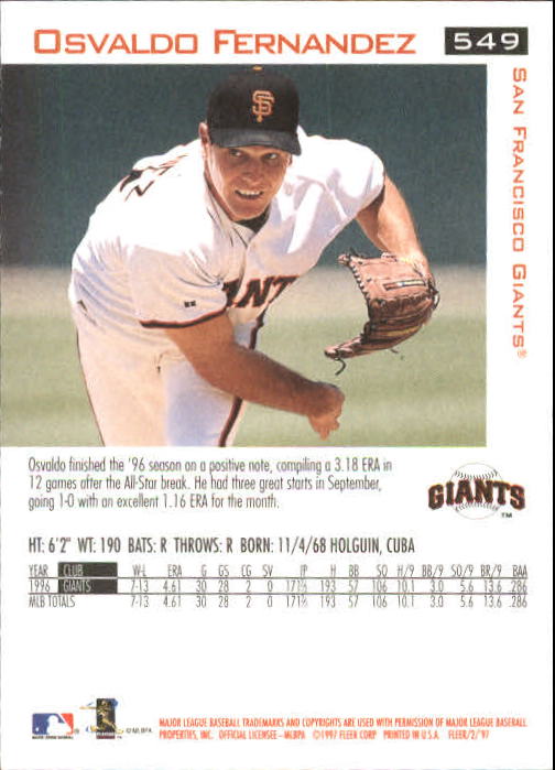 1997 Fleer Baseball "Main Set" Base Cards #401 to #600 - Picture 291 of 387