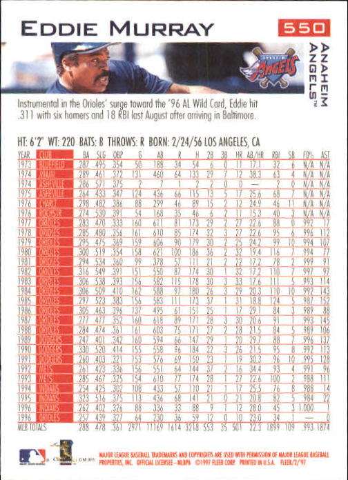1997 Fleer Baseball "Main Set" Base Cards #401 to #600 - Picture 293 of 387