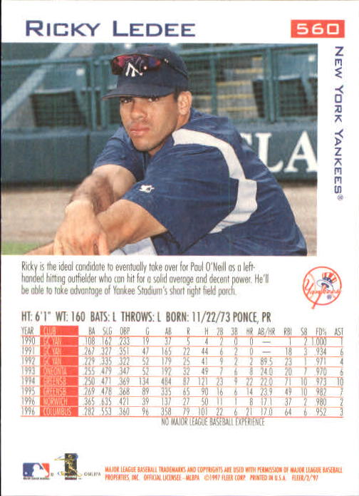 1997 Fleer Baseball "Main Set" Base Cards #401 to #600 - Picture 311 of 387