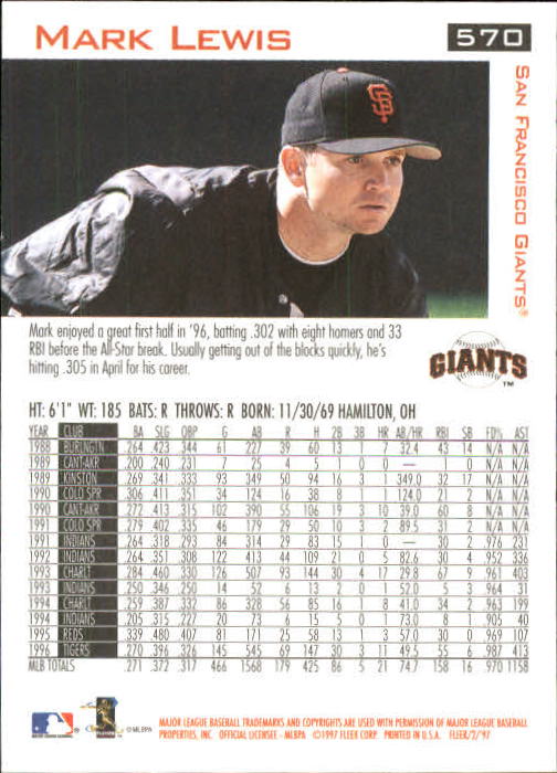 1997 Fleer Baseball "Main Set" Base Cards #401 to #600 - Picture 331 of 387