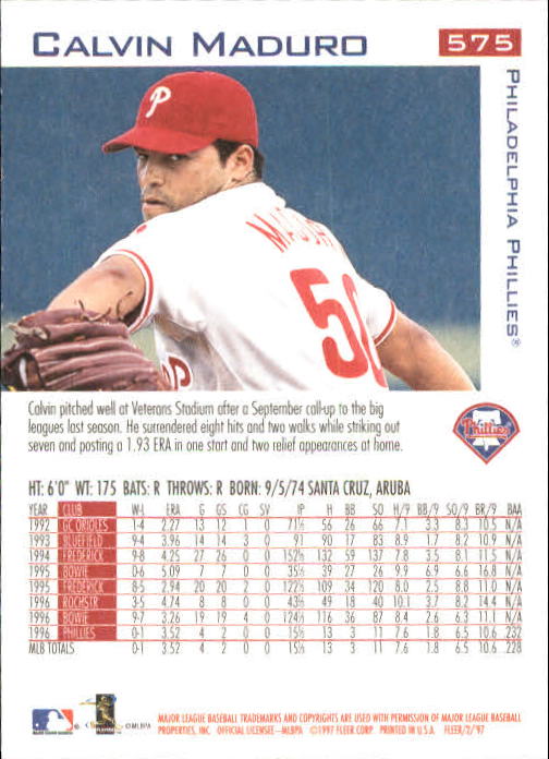 1997 Fleer Baseball "Main Set" Base Cards #401 to #600 - Picture 341 of 387