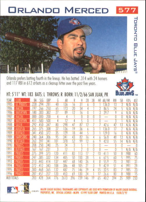 1997 Fleer Baseball "Main Set" Base Cards #401 to #600 - Picture 343 of 387