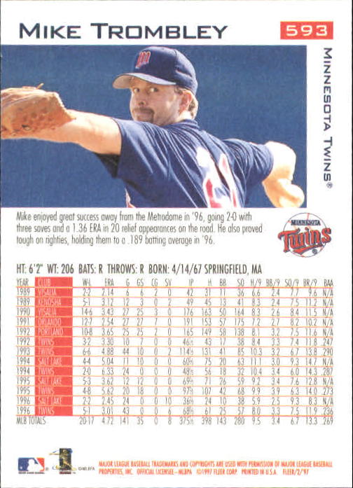 1997 Fleer Baseball "Main Set" Base Cards #401 to #600 - Picture 373 of 387