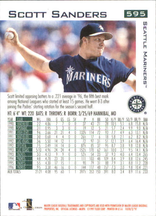 1997 Fleer Baseball "Main Set" Base Cards #401 to #600 - Picture 377 of 387
