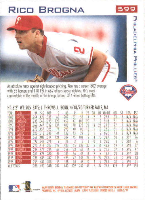 1997 Fleer Baseball "Main Set" Base Cards #401 to #600 - Picture 385 of 387