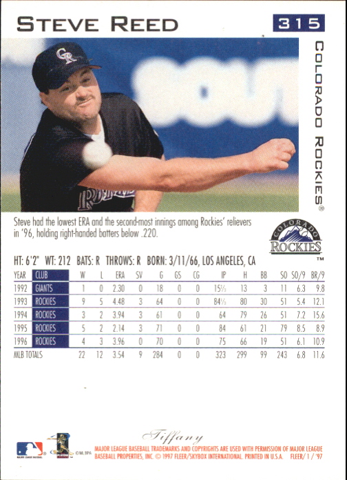 1997 Fleer Tiffany #315 Steve Reed