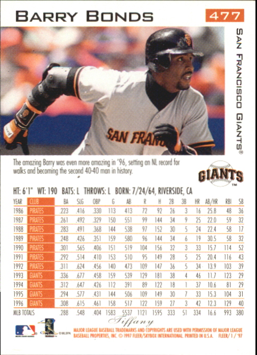 MLB】FREER 90 バリーボンズ BARRY BONDS 1997 Fleer Tiffany
