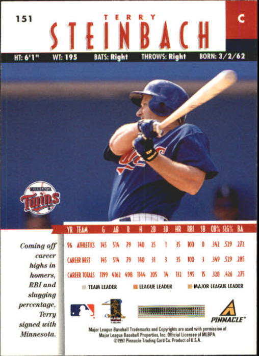 1997 New Pinnacle #151 Terry Steinbach back image