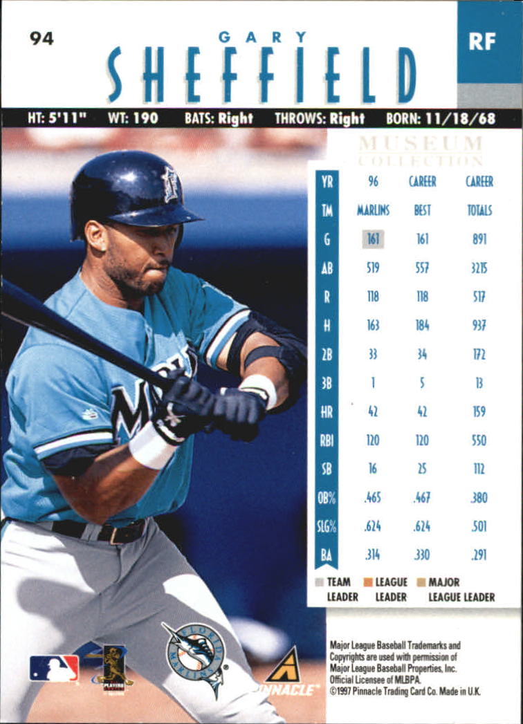 1997 New Pinnacle Museum Collection #94 Gary Sheffield back image