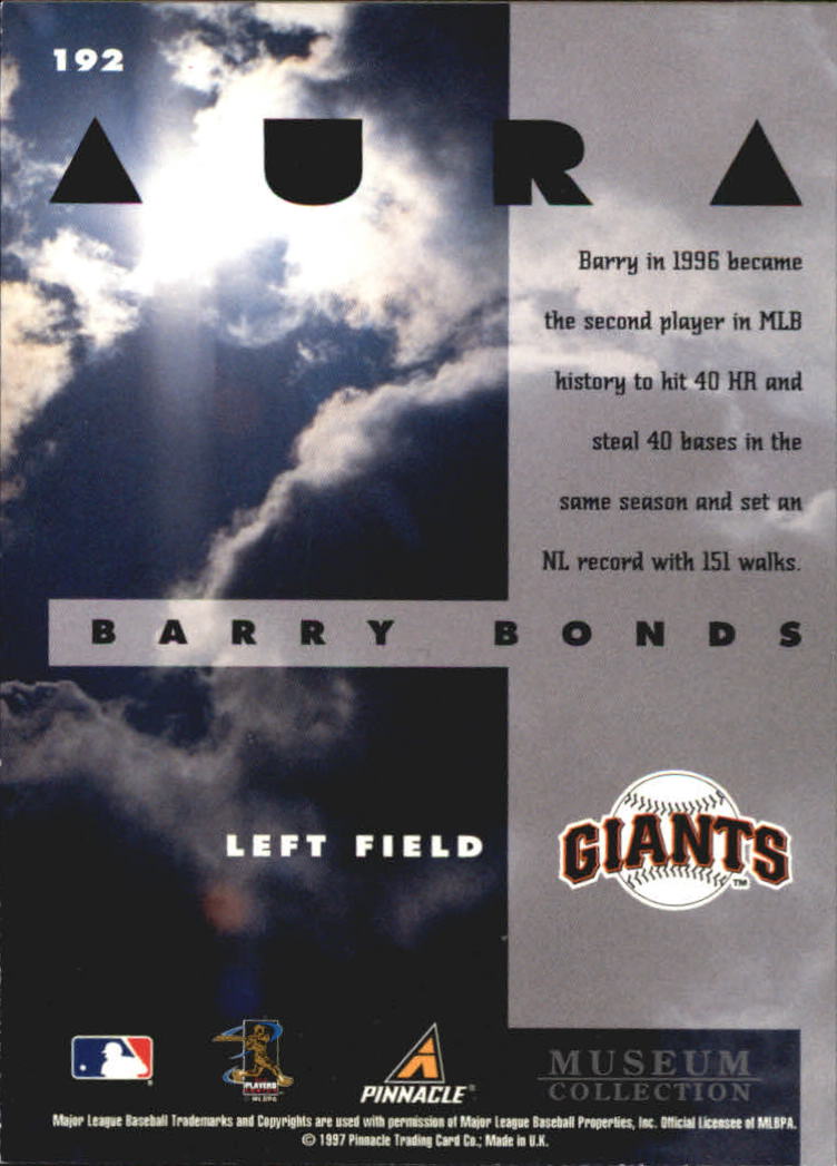 1997 New Pinnacle Museum Collection #192 Barry Bonds  Aura back image
