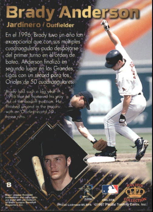 1997 Pacific Prisms #8 Brady Anderson back image