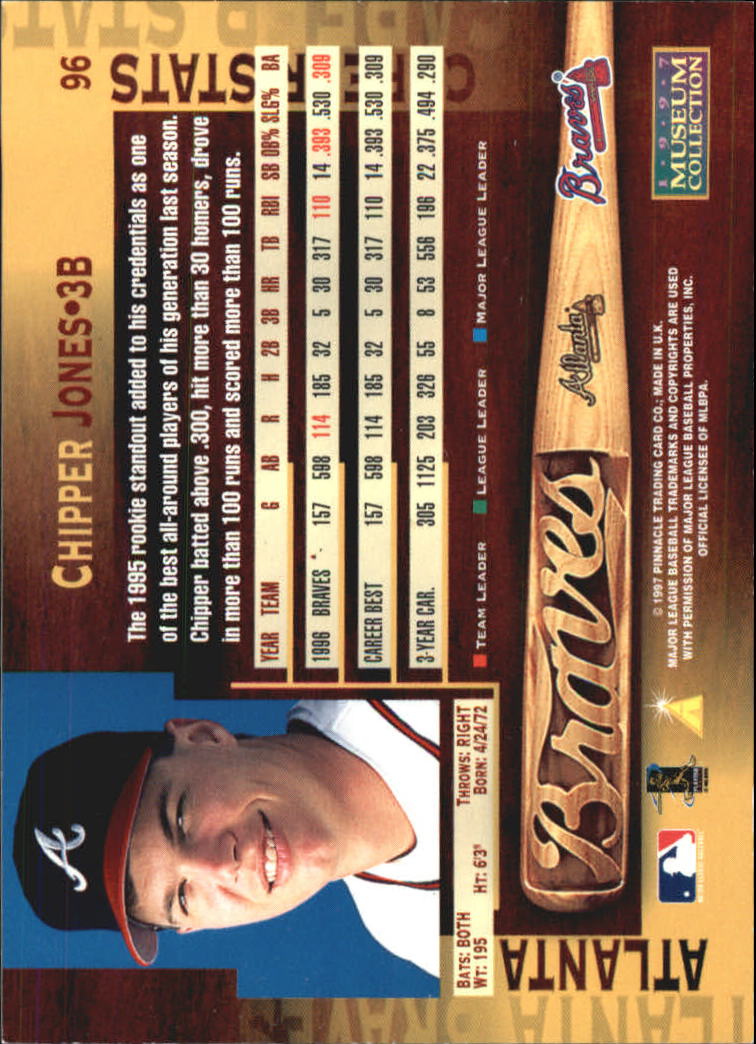 1997 Pinnacle Museum Collection #96 Chipper Jones back image
