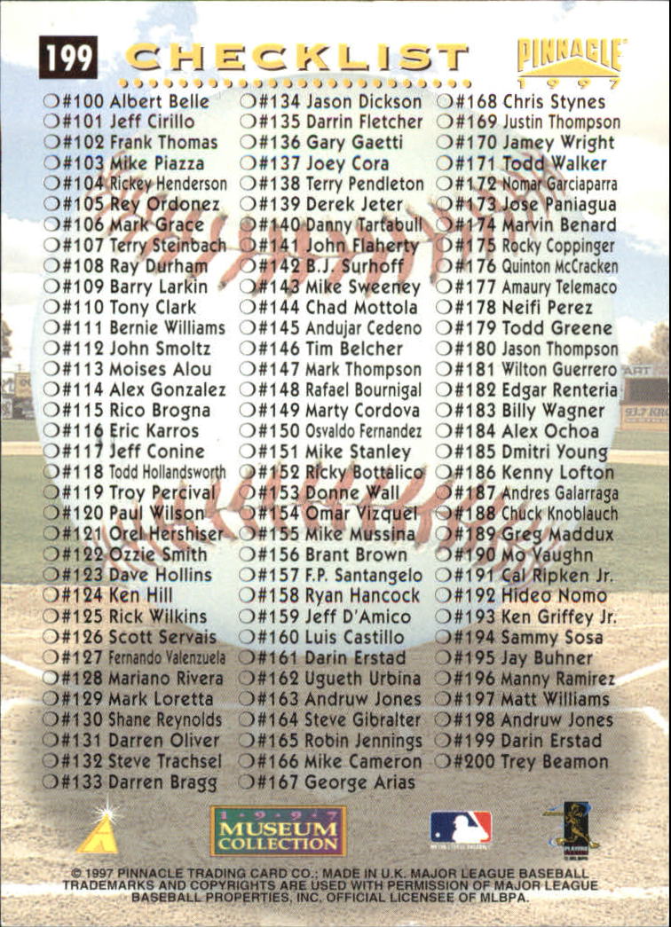 B1775- 1997 Pinnacle Baseball Cards 1-200 +Inserts -You Pick- 15+ FREE US SHIP - Picture 416 of 418