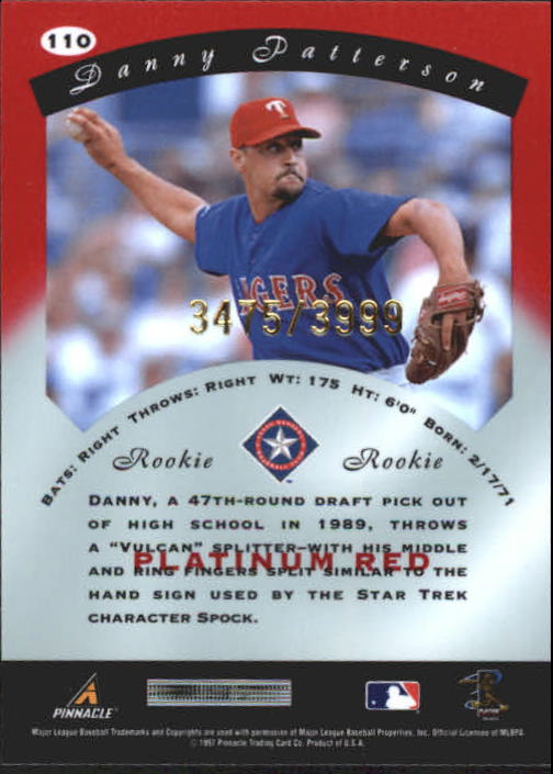 1997 Pinnacle Totally Certified Platinum Red #110 Danny Patterson back image