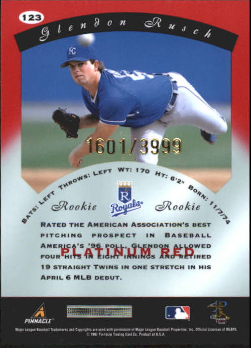 1997 Pinnacle Totally Certified Platinum Red #123 Glendon Rusch back image