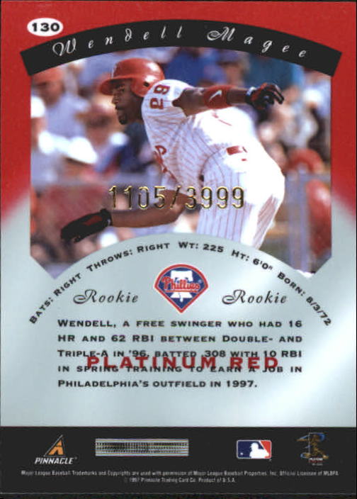 1997 Pinnacle Totally Certified Platinum Red #130 Wendell Magee back image