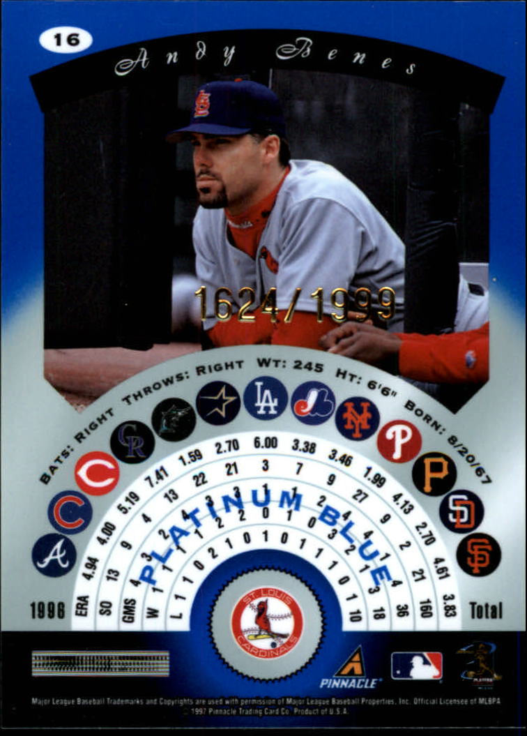 1997 Pinnacle Totally Certified Platinum Blue #16 Andy  Benes back image
