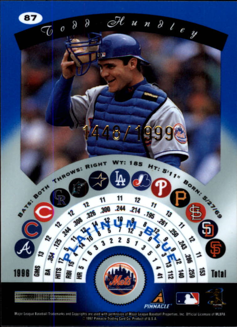 1997 Pinnacle Totally Certified Platinum Blue #87 Todd Hundley back image