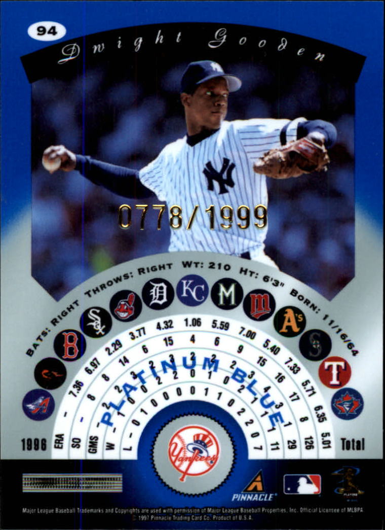 1997 Pinnacle Totally Certified Platinum Blue #94 Dwight Gooden back image