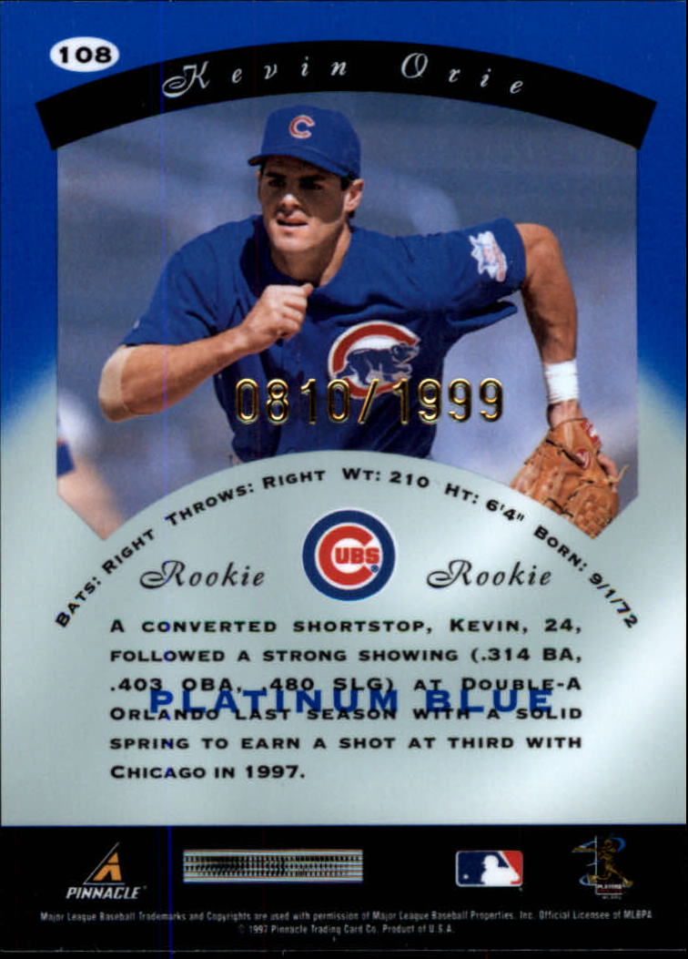1997 Pinnacle Totally Certified Platinum Blue #108 Kevin Orie back image