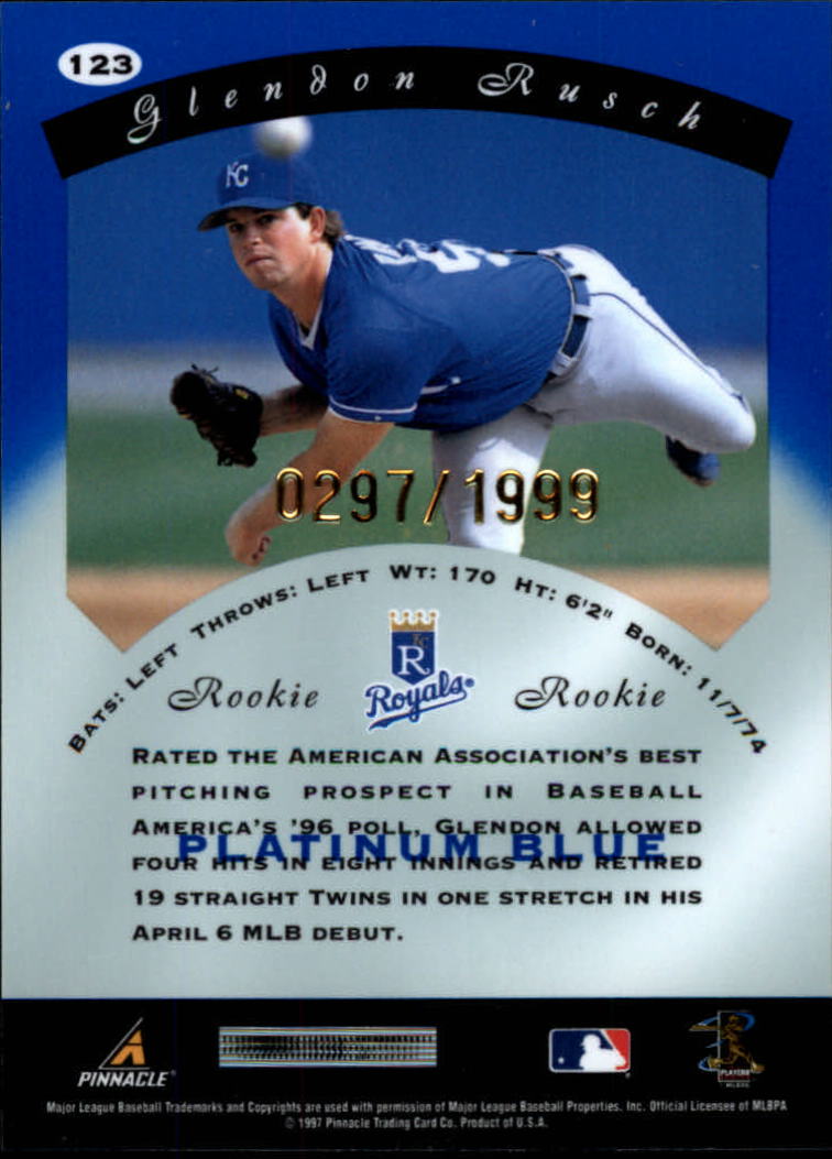 1997 Pinnacle Totally Certified Platinum Blue #123 Glendon Rusch back image
