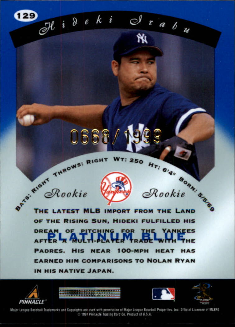 1997 Pinnacle Totally Certified Platinum Blue #129 Hideki Irabu back image