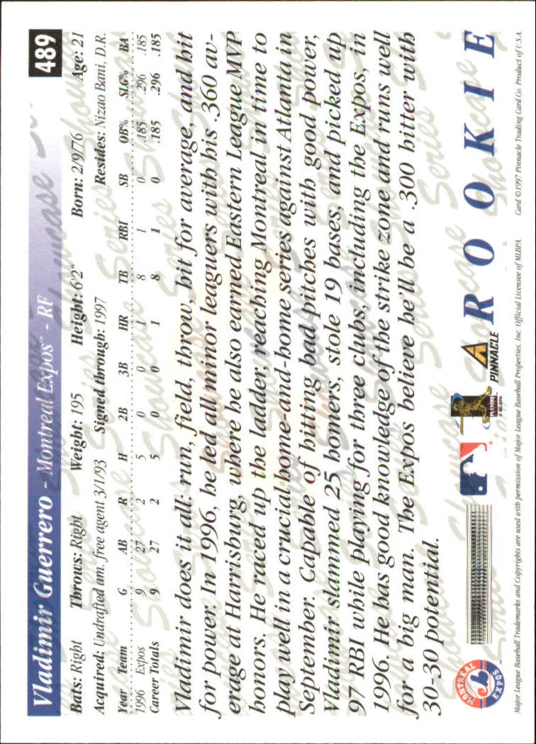 1997 Score Showcase Series #489 Vladimir Guerrero back image
