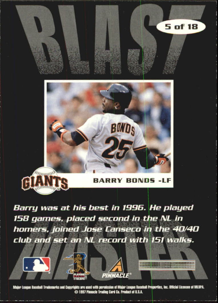 1997 Score Blast Masters #5 Barry Bonds back image