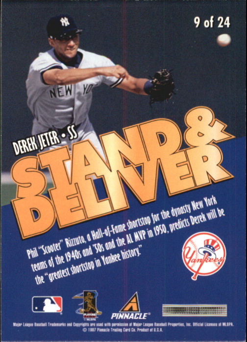 1997 Score Stand and Deliver #9 Derek Jeter back image