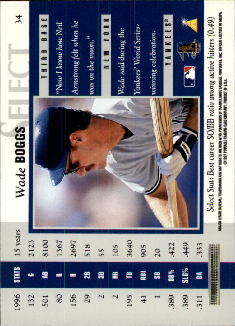 1997 Select #34 Wade Boggs R back image