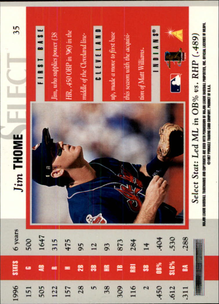 1997 Select #35 Jim Thome B back image
