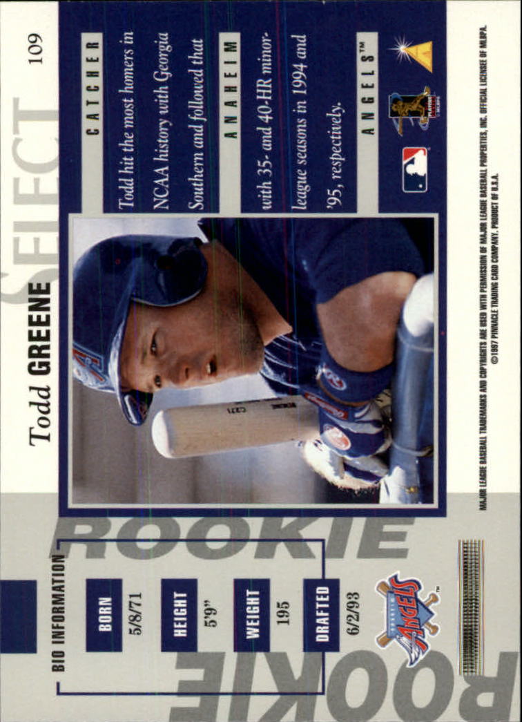 1997 Select #109 Todd Greene R back image